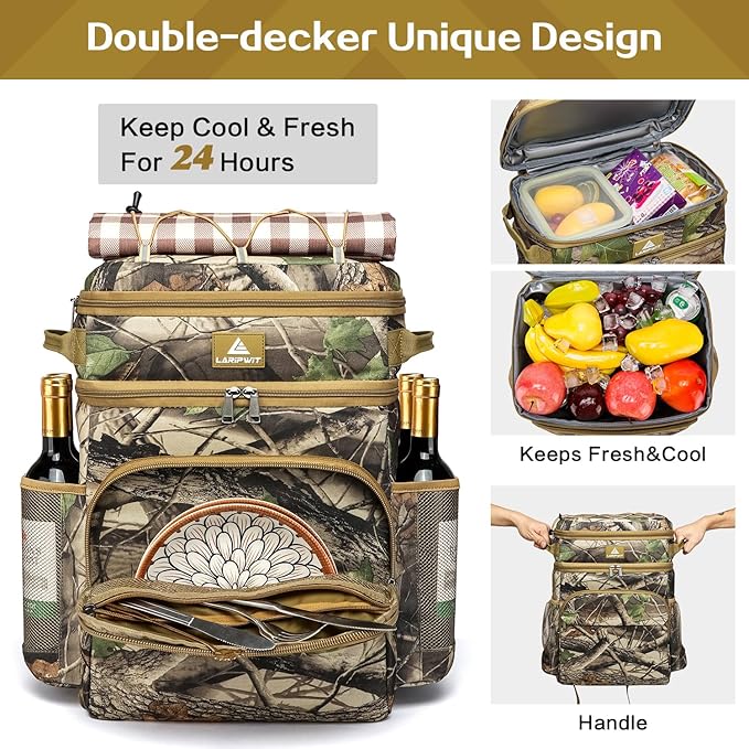 Laripwit 54/40 Cans Backpack Cooler Insulated Leak-Proof Large Cooler Backpack Double Deck Lunch Backpack for Men Women - Perfect Soft Cooler Bag for Tactical, Camping, Picnic, Beach, Hiking