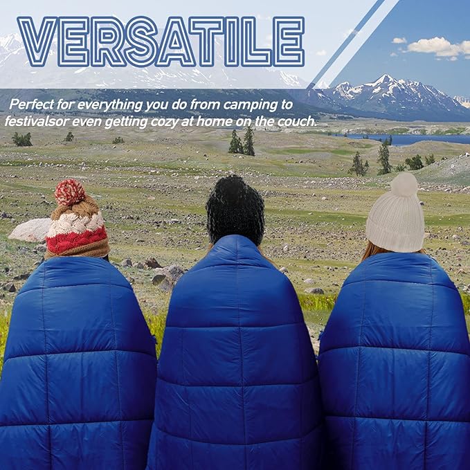 Outdoor Puffy Camping Blanket, Lightweight Down Alternative Puffy Printed Camping Large Ultra Warm Hammock Top Quilt Waterproof Blanket for Traveling Picnic Beach Party Cold Weather (Navy)