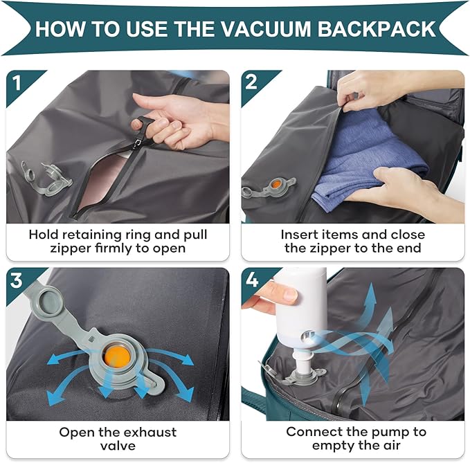 coowoz Vacuum Backpack Travel with Pump,Travel Backpack with Vacuum System For Women Men,Carry On Backpack,Hiking Backpack Waterproof Outdoor Sports Rucksack Casual Daypack,33L(Vacuum pump)