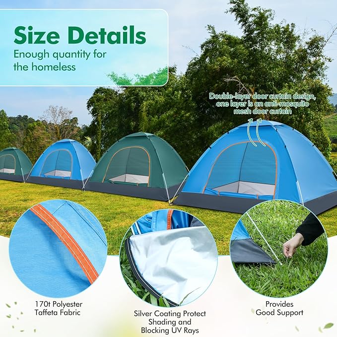 Woanger 10/16 Pack Bulk 2 Person Camping Tents for Homeless Lightweight Tent with Rain Fly and Carrying Bag Waterproof Windproof Setup Pop Up for Camping Backpacking Donation