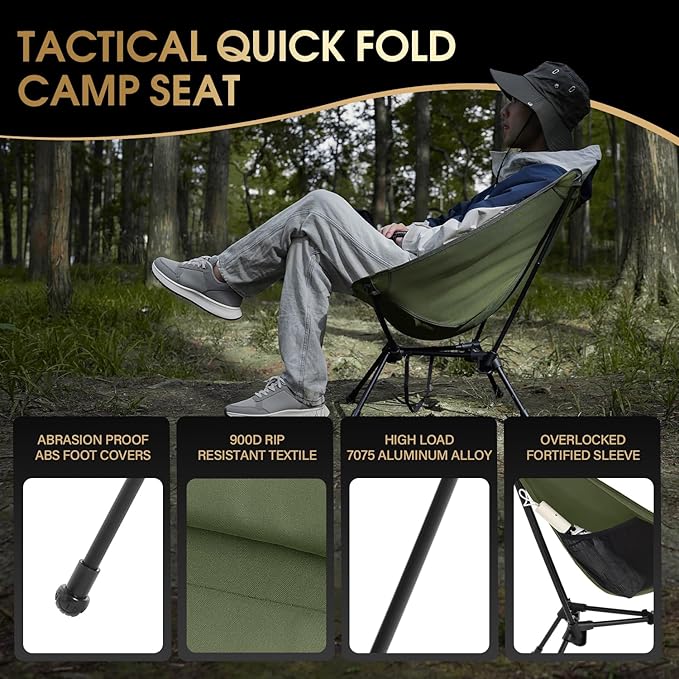 MOON LENCE Portable Camping Chair, Lightweight Folding Backpacking Hiking Chair, Plus Size Compact Yet, Support 330 lbs (Green)