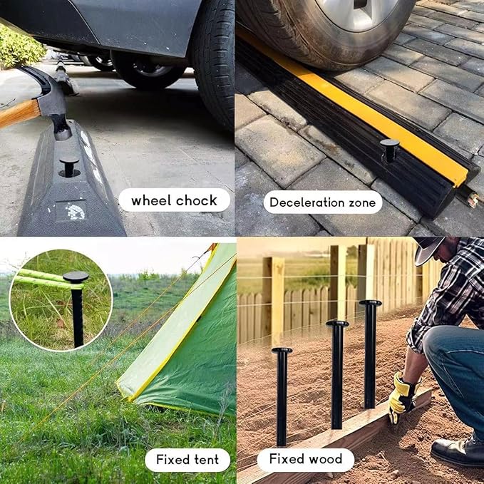 Rebar Stakes ， 16 Inch ，1/2 Inch Diameter Galvanized Steel Ground Anchors Heavy Duty Anchoring Spikes for Speed Bump, Parking Curb and Tent (10 Pack)