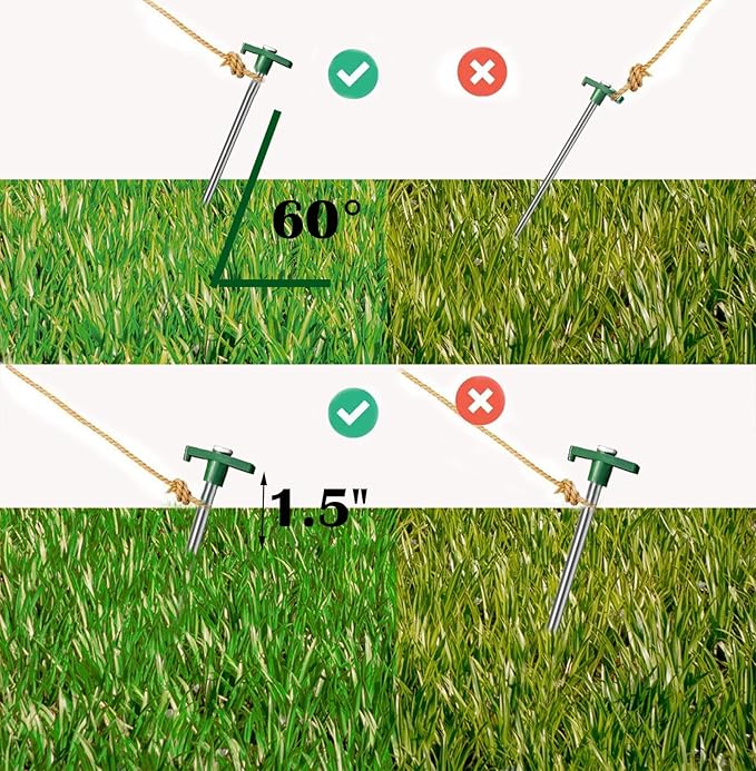Cheardia 10 Pack Tent Stakes Heavy Duty, 9.75 Inch Yard Stakes Non-Rust Metal Tent Pegs Ground Stakes Tent Spikes for Camping Patio, Garden, Canopies, Grassland, Outdoor, Green