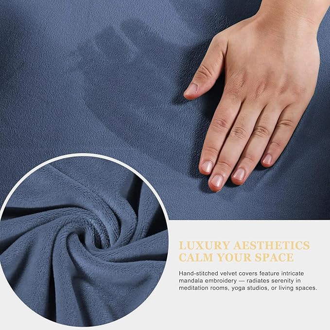 Meditation Zafu Cushion Set with Buckwheat Hulls & Memory Foam - Ergonomic Support for Yoga & Sitting - Removable Machine-Washable Luxury Velvet Cover - for Adults and Kids (Blue（COVER ONLY）)