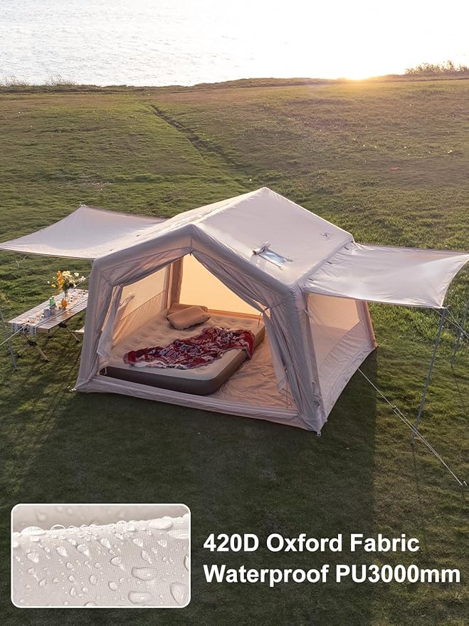TOMOUNT Inflatable Camping Tents Air Glamping Tents 4 Season Waterproof Easy Set up Cabin House Tent Blow up Tent for Family Camping