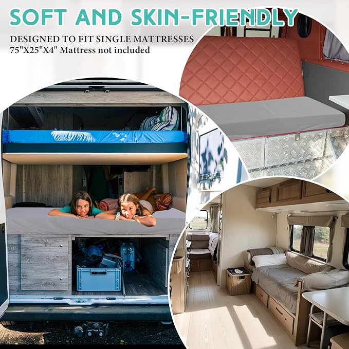 Breling Fitted Sheet (Sheet Only) Compatible with Milliard Trifold Mattress Folding Mattress Fitted Microfiber Bedsheet for Camp Bunk Rvs Bed(Full,4'',Light Gray)