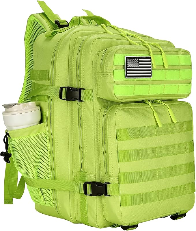 25L/45L Tactical Backpack Military Tactical Backpack Heavy Duty Molle Assault Pack for Work Gym Outdoors (1.0 25L-bright green, Small)