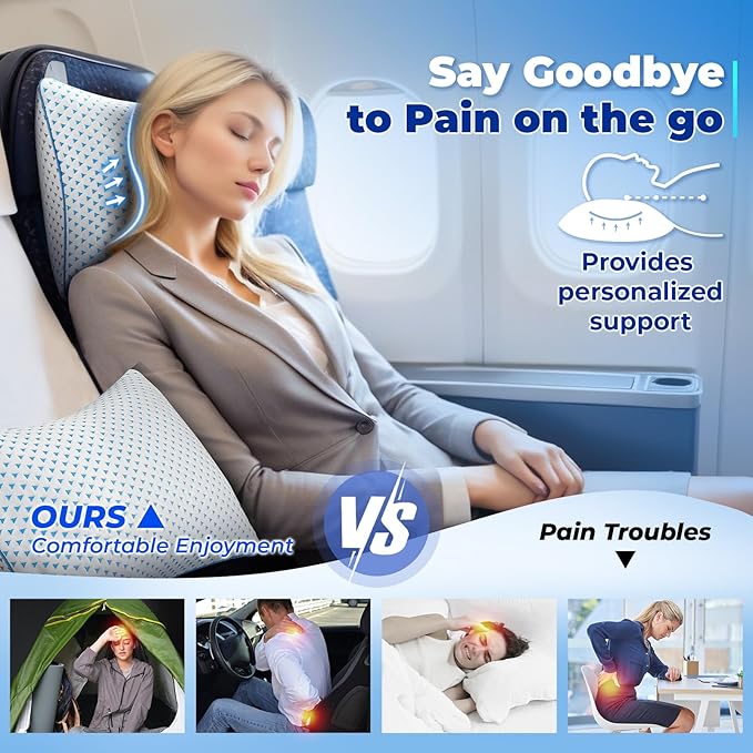 Small Cooling Memory Foam Travel Pillows for Airplanes, Compressible Camping Pillow, Adjustable Shredded Foam Bed Pillow for Medium Firm Neck Knee Lumbar Support, Ideal Sleeping,Car,Backpacking