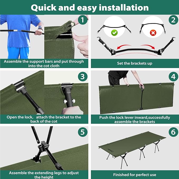 OSWIN Adult Backcountry Camping cot with Leg Extension, rollaway Camping cot, Ultralight Folding Backpack Bed, Support 330-pound, Portable Camping Bed Outdoor Hiking RV Beach（Green）