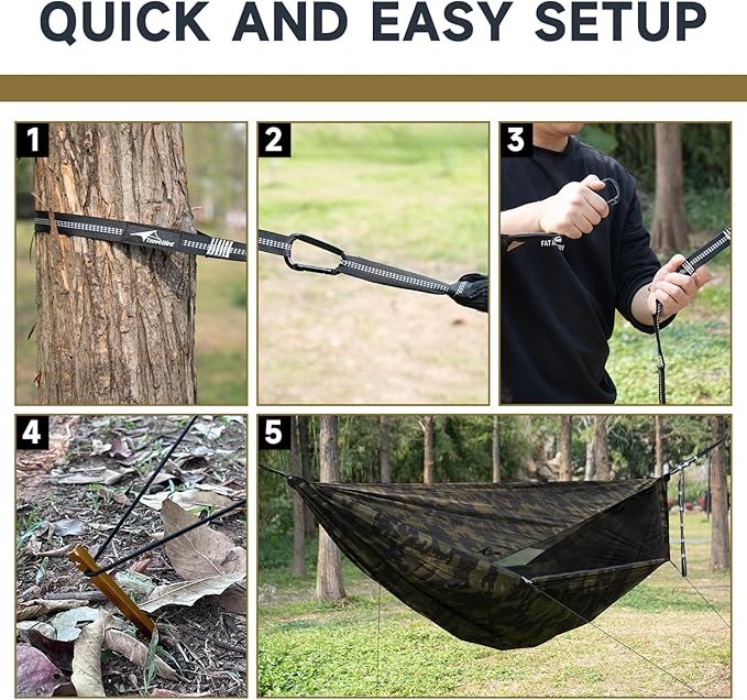 Camping Hammock with Mosquito Net and Sunshade, Backpacking Hammock with Ridge Rope Tree Straps, Lightweight Portable Hammocks for Outside, Hiking, and Travel