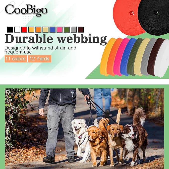 CooBigo Polypropylene Webbing Strap 3/4" Durable Poly Strapping 12 Yards 3/4 inch Wide Webbing Strap for Backbag,Pool Solar Cover,DIY Crafting,Pet Collar,Outdoor Gear