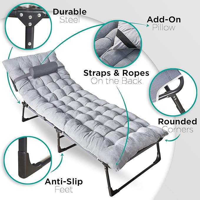 ZONETECH Folding Cot & Pad Mattress 4 Position Adjustable 2-Pack Portable,Premium Quality for Adult and Kids-Perfect for Camping, Travel,Patio,Beach,Indoor & Outdoor Activity with Carry Bag