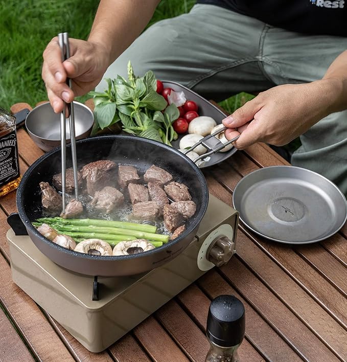 Boundless Voyage Titanium Non-Stick Frying Pan Outdoor Camping Skillet with Folding Handle Lightweight Campfire Cookware