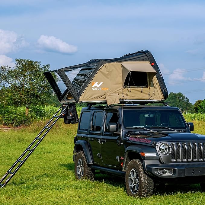Naturnest Sirius1 Hardshell Roof Top Tent, All-Weather Overland Camping for SUV, Truck, 4-Season 2-3 Person HeavyDuty Rooftop Tent with Memory Foam Mattress, Built-in LED Lighting & Ventilation System