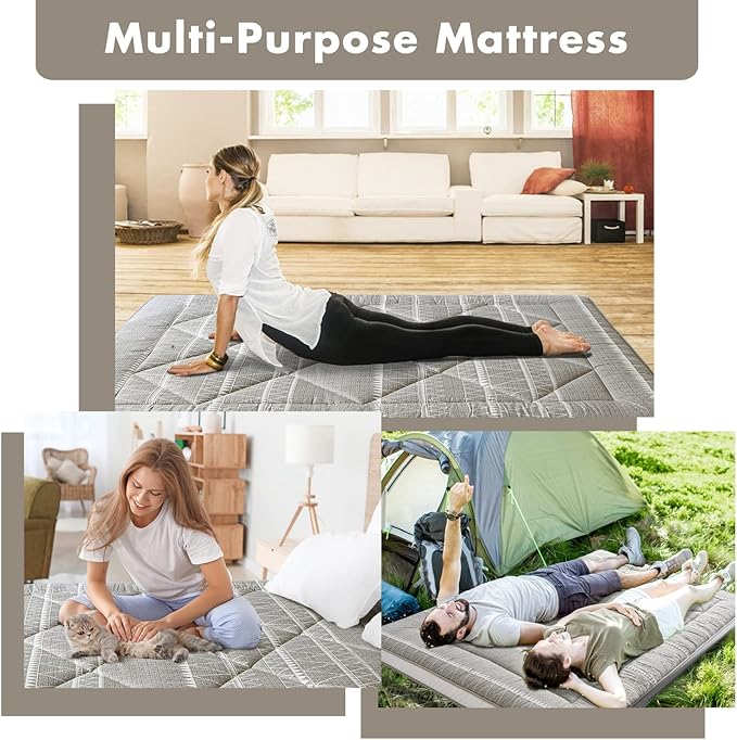 Japanese Foldable Portable Camping Mattress, Thick Sleeping Mat Twin, Bohemia Grey