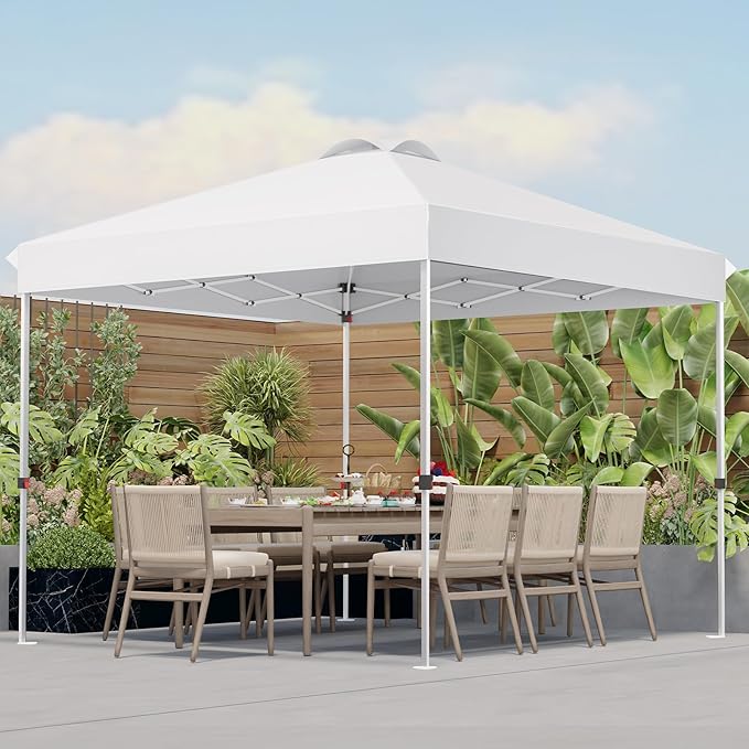 10x10 Pop Up Canopy, Heavy Duty Pop Up Tent with Wheeled Bag for Easy Moving, Easy Up Canopy Tent for Parties, Events, Camping, Outdoor Gazebo with 420D PU Coated Waterproof White Fabric