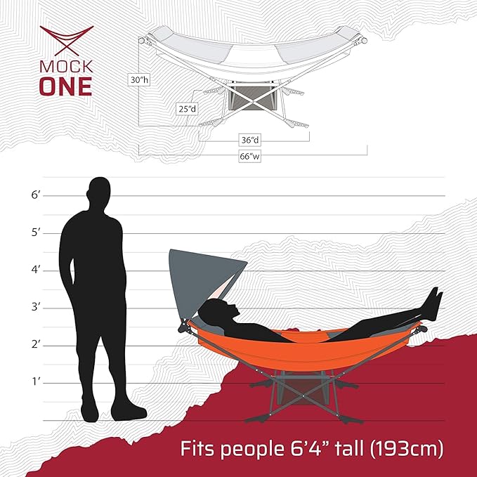 Portable Hammock with Stand, World's Best Mock ONE® Hammock, Compact Folding Framed Hammock with Adjustable Sunshade Canopy for Park, Backyard, Garden, Camping, Hiking, Mountaineering, Beaches- Orange