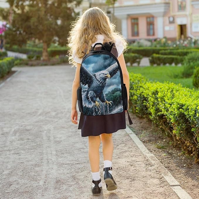 Daypack Backpack Polyester Anti-Theft Multipurpose Eagle In The Rain Bookbag Big Capacity Travel Hiking Camping Rucksack With Smooth Zippers