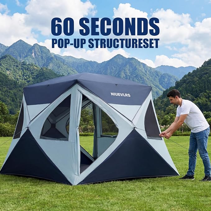 Camping Tent 4 Person Pop Up Tents for Camping, Instant Cabin Setup Tent in 60 Seconds Portable Hub Tent with Rainfly & Windproof for Outdoor Camping & Overlanding
