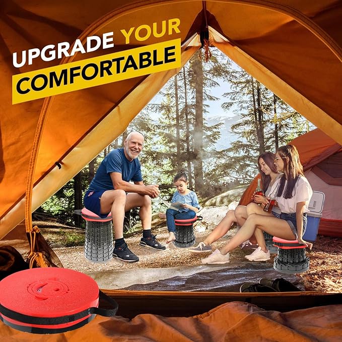 Upgraded 19.7"Portable Collapsible Folding Stool with Cushion Retractable Telescoping Foldable Stool for Adults Heavy Duty Camping Sturdy with Max Load Capacity 1000lbs for Outdoor Fishing Hiking BBQ