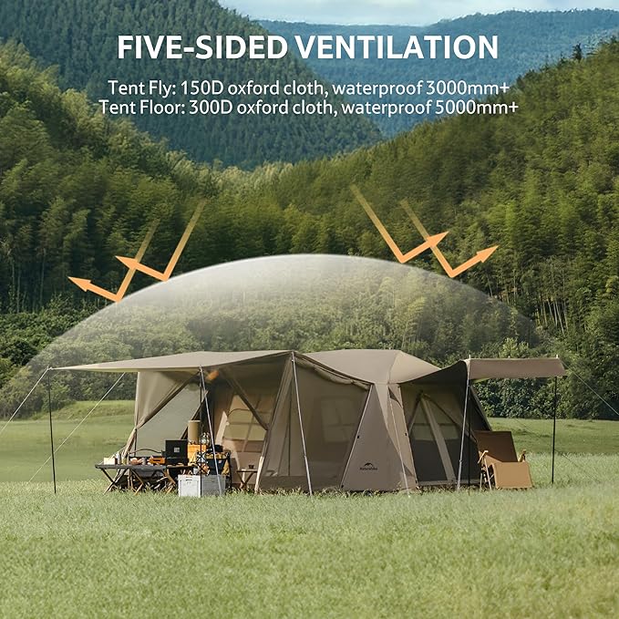 Naturehike Village Instant Tent, 4 Person 8 Person Camping Tent with Full Rainfly, Waterproof Large Cabin Tents for Car Camping