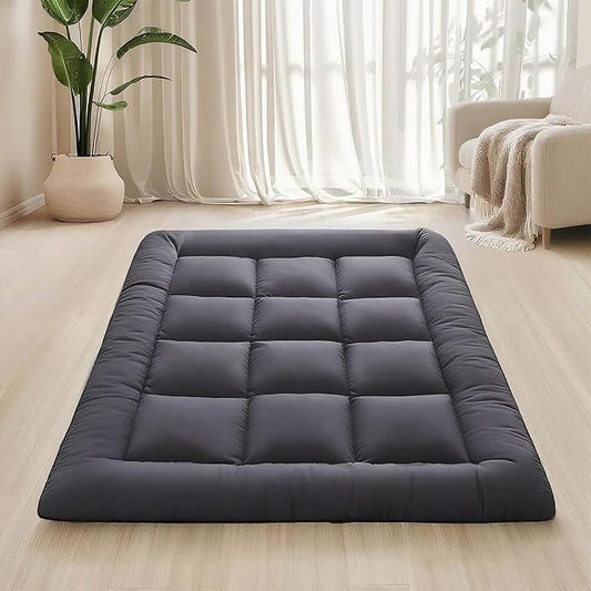 Japanese Floor Mattress Foldable & Portable Roll Up Futon Mattress 3" Grey Tatami Mat for Adult and Kids，Shredded Memory Foam Filled with Straps Sleeping Pad Suitable for Camping，54"x 80" Full Size