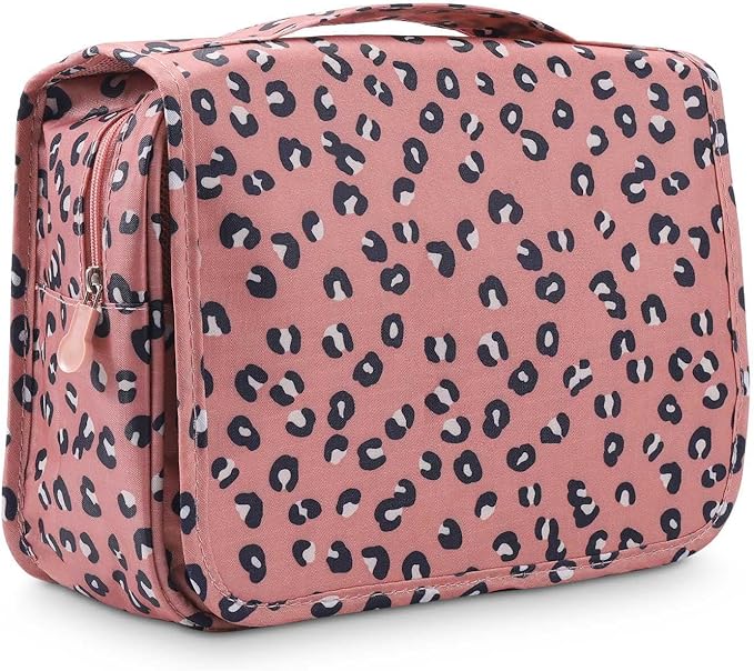 Trawila Travel Hanging Toiletry Bag Cosmetic Bag Makeup Organizers for Men & Women with Sturdy Hook (Leopard print)