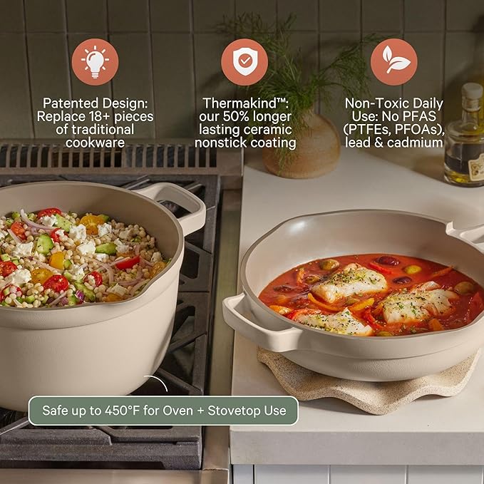 Our Place Cookware Duo - 7-Piece Set Including the Always Pan, Perfect Pot and Spatulas | Multifunctional, Toxin-Free Nonstick | Heat Safe up to 450°F | Oven, Stove, Induction Compatible | Blue Salt