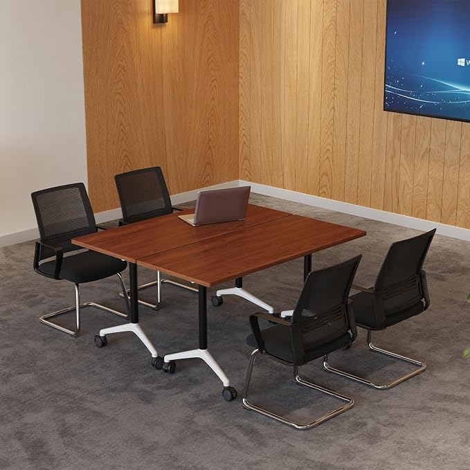 2Packs 55.1 Inch Folding Conference Table Space-Saving 4.59 Ft Training Classroom Table,Heavy-Duty Meeting Desk for Office Events,Easy Storage Design, Rectangular Table with Durable Legs Walnut