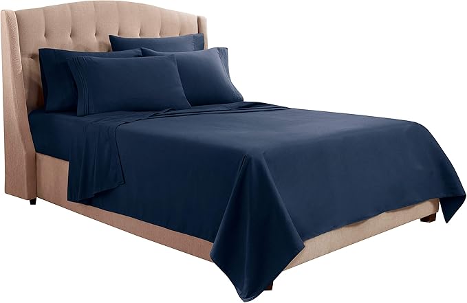 Clara Clark Full Sheets, 6 Piece Set - Hotel Luxury Bed Sheets, Super Soft Bedding Set, Full Size, Navy Blue