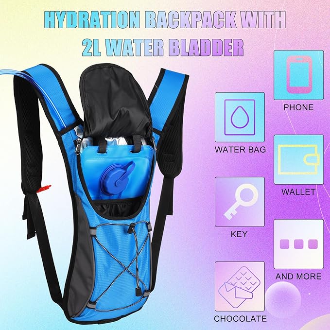 Chunful 6 Pack Running Hydration Backpack Lightweight Water Backpack Essential for Festivals Rave Hydration Pack with 2L Hiking Water Bladder for Adult Running Cycling Climbing Hiking