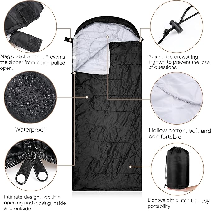 Tranqun 30 Pcs Cotton Liner Camping Sleeping Bags for Adult with Winter Beanies Gloves Sleeping Bag Waterproof Warm Lightweight for Backpacking Camping Indoor Outdoor Homeless