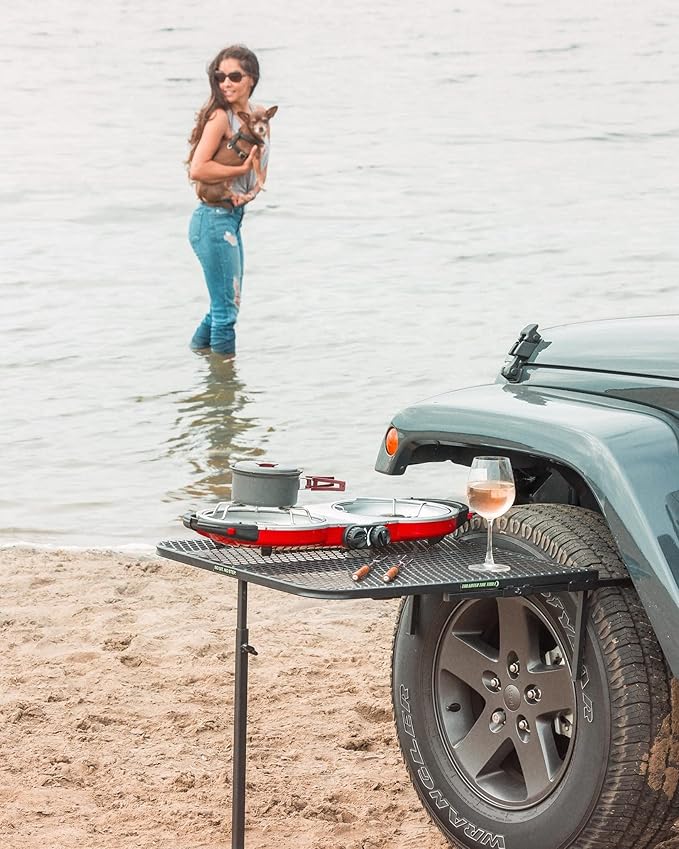 Tire Table Medium Steel Camping Table for Camp, Travel, Tailgating and Outdoor Work | Easily Holds 50 Pounds | Powder Coated Finish | No Tool or Hitch Required for Installation | 29 x 23 x 1.5