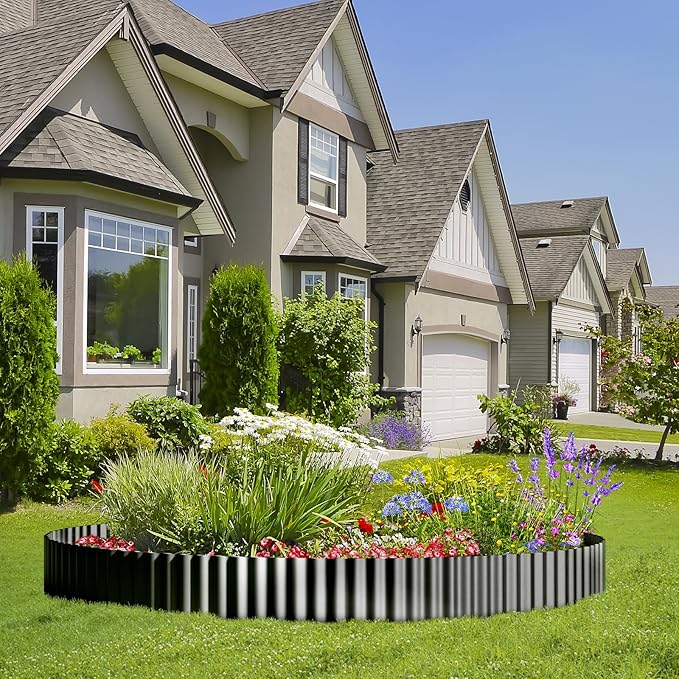 Land Guard Corrugated Garden Edging Border, 6" x 100' Landscape Paver Edging, Tall Landscape Edging, Fence for Garden, Flower Bed, Lawn and Landscape Edging (Glossy Black)
