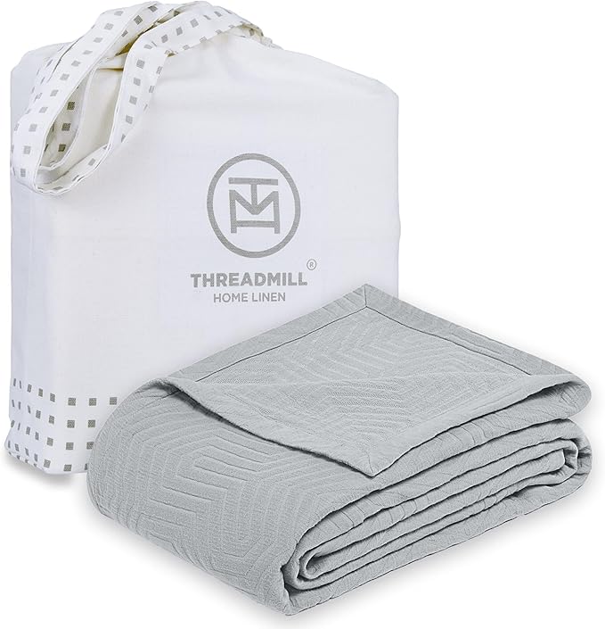 Threadmill Luxury Cotton Blankets for Twin Size Bed | All-Season 100% Cotton Twin Blanket for Bed | Aster Jacquard Lightweight, Soft & Cozy Coverlet, 350GSM, 68 x 90 inches | Scottish Grey