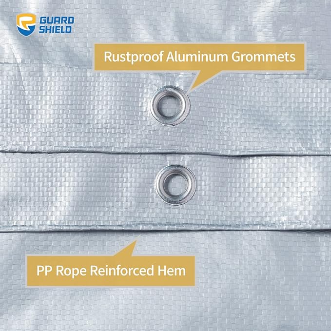 GUARD SHIELD Silver Tarp Waterproof 8x10 Feet Medium Duty All Purpose Poly Tarps Cover 7mil