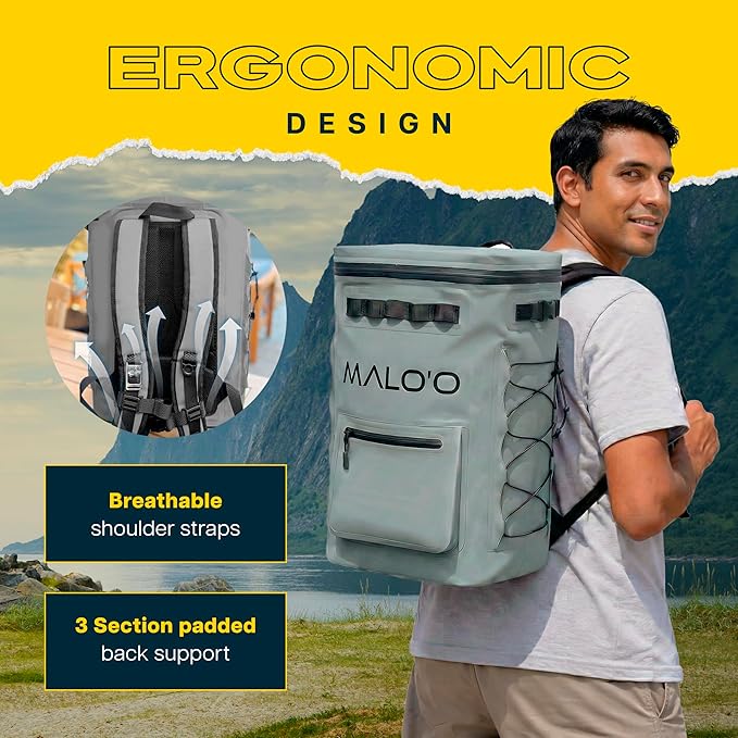 Malo'o Pro Adventure Insulated Backpack Cooler Holds 30 Cans for 48 Hours - Perfect for Camping, Hiking, Fishing, Kayaking, Sports, or Beach
