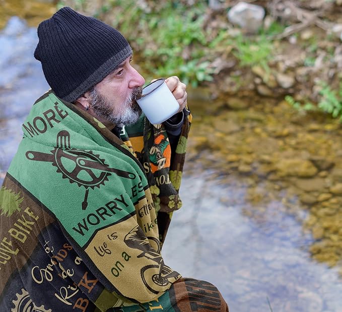 Bicycle Enthusiast Gift, Mountain Biking Blanket Throw 60"x50" for Men/Riders/Cyclists, Bike Themed Decorations