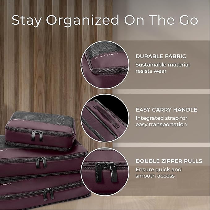 Briggs & Riley Carry on Compression Packing Cube Set - Bag Organizer for Suitcase & Luggage, For Women & Men, Pack Accessories for Vacation - Travel Must Haves, 3-Piece, Plum