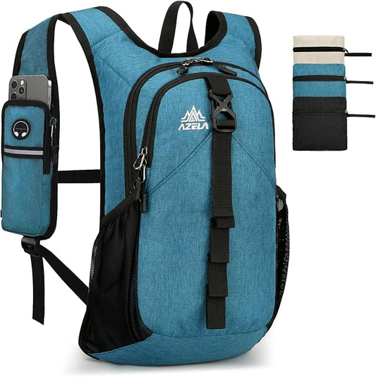 Folding Hiking Backpack with Phone Pocket for Men Women, Small Ultralight Packable Casual Daypack with Shoulder Chest Straps for Travel, 15L Foldable Lightweight Day Pack, Blue