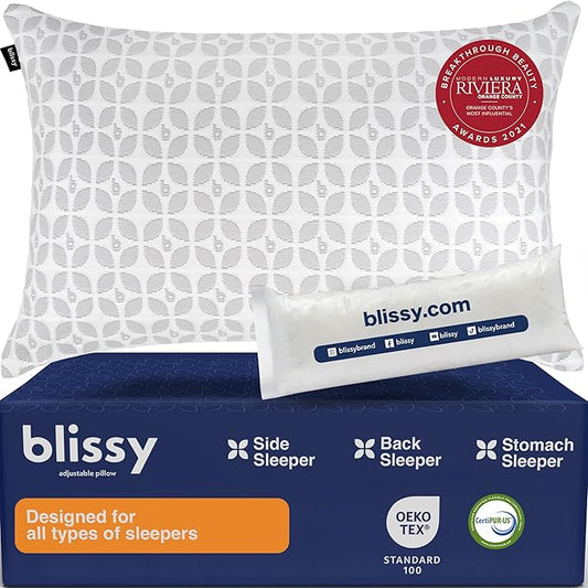 BLISSY Adjustable Memory Foam Pillow with Cooling Technology (Queen Size) - Oeko-TEX & CertiPUR-US