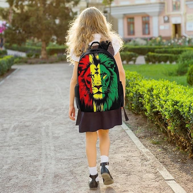 Lightweight Daypack Backpack for Sports Travel Running, Large Capacity Multipurpose Anti-Theft Bookbag, Reggae Rasta Flag Lion Laptop Backpack Daypack