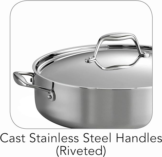 Tramontina Signature Tri-Ply Clad Stainless Steel 6-Quart Saute Pan with Lid, Induction-Ready Cooking Pan, Dishwasher-Safe, NSF-Certified, Made in Brazil