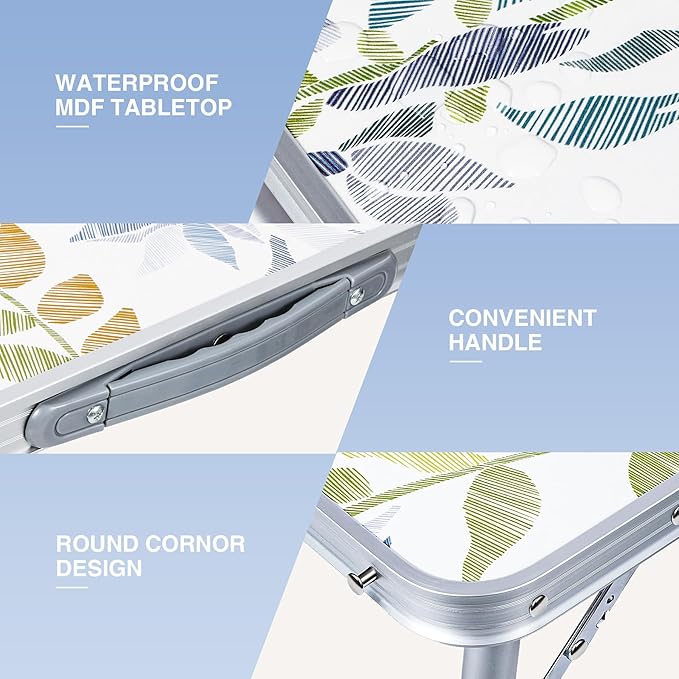 RedSwing Camping Table 2ft Portable Pinic Table Adjustable Height Small Card Table Aluminum Foldable Lightweight with Carry Handle for Outdoor Indoor Hiking Camp BBQ Beach