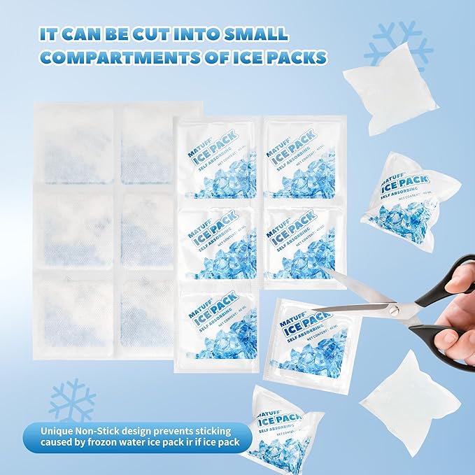 50 Sheets Reusable Freezer Ice Packs for Coolers & Lunch Boxes - Long-Lasting Gel Ice Packs, Cuttable 300 Cells, Keep Food/Drinks Cold for Shipping, Camping, Beach, Fishing