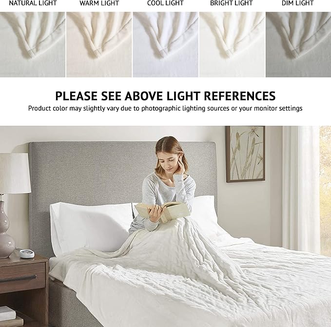 Beautyrest Heated Electric Blanket for Cold Weather, Fast Heating Heated Blanket, Auto Shut Off, Virtually Zero EMF, Multi Heat Setting, UL Certified, Ivory Queen (90 inx84 in)