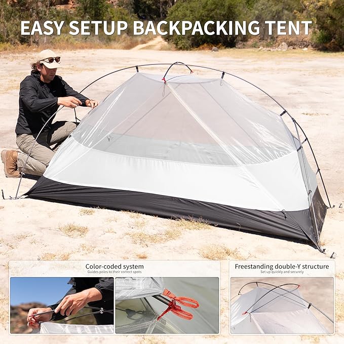 Naturehike Mongar Pro 1/2/3 Person Backpacking Tent,Waterproof Nylon Easy Setup Lightweight Camping Tent