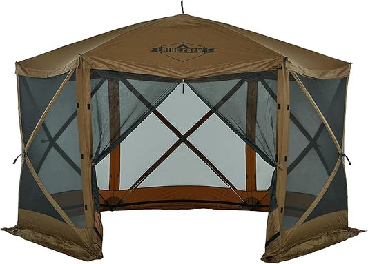Hike Crew 12’ x 12’ Pop-Up Gazebo Screen Tent | Screened 6-Sided Instant Outdoor Canopy Shelter with Stakes, Ropes & Carry Bag for Camping, Sports & Picnic Table | UV Resistant SPF 50+