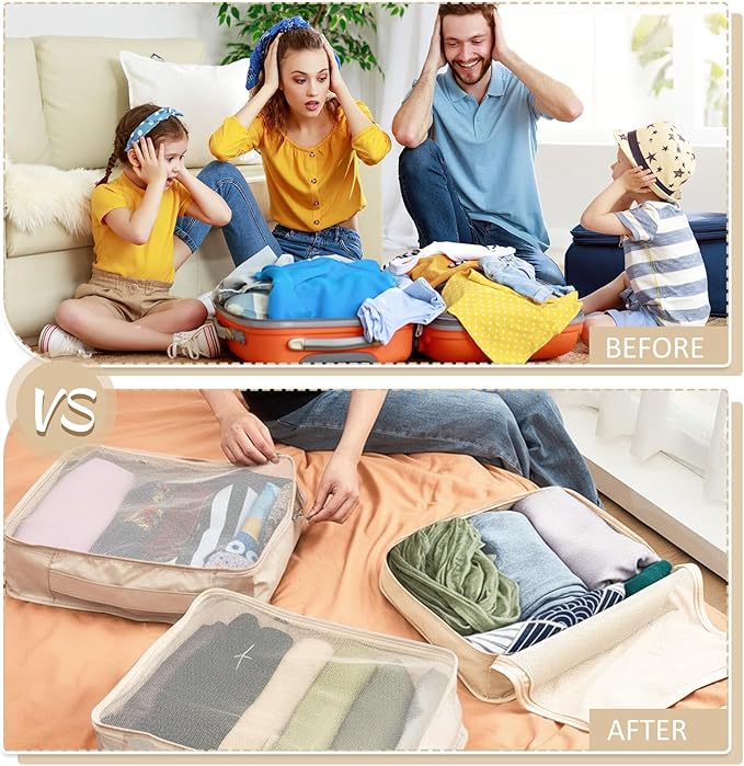 Silkfly 8 Pcs XL Packing Cube for Travel Luggage Organizer Suitcase High Capacity Large Packing Bag Bulk Reusable Mesh Travel Cube for Hiking Camping Accessory, 17.7 x 13 x 4.7 Inch (Beige)