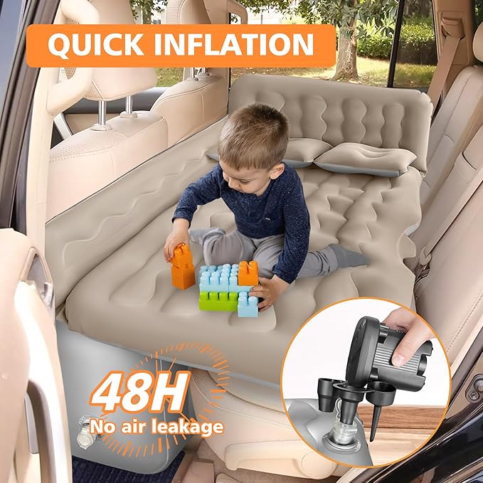 SUV Air Mattress Camping Bed - Car Mattress Back Seat Portable Foldable Car Air Bed SUV Sleeping Pad Car Bed Mattress for Sedan SUV Truck-Grey-YX